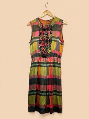 ETRO Italy Like New 100% Silk Plaid Mid Length Dress EU46 Size